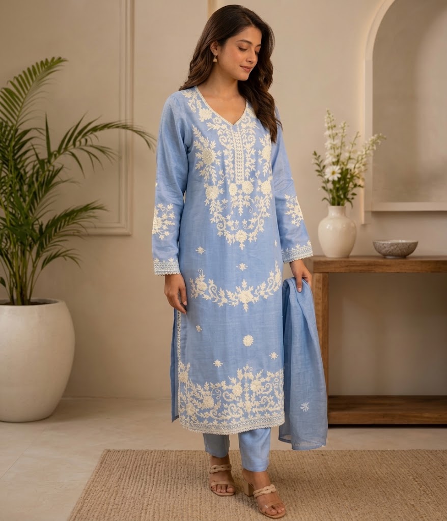 Sky Blue Heavy Embroidered Suit