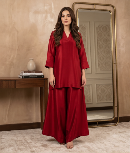 ZASHA - 2 Piece Butterfly Pant Set - Ruby Red